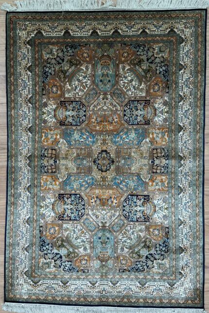 Kashmir Compartment Handmade Rug Silk & Silk Blue & Green 188X123