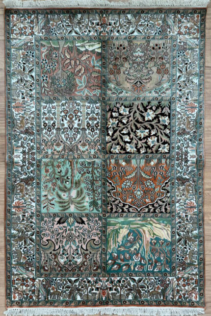 Kashmir Compartment Handmade Rug Silk & Super Fine Wool 185X121