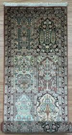 Kashmir Compartment Runner Handmade Rug Silk Multi Colour 302X78