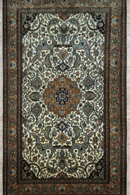 Kashmir Garden Handmade Rug Pure Silk Orange & Beige 160X89
