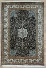 Kashmir Garden Handmade Rug Silk Beige & Navy 186X126
