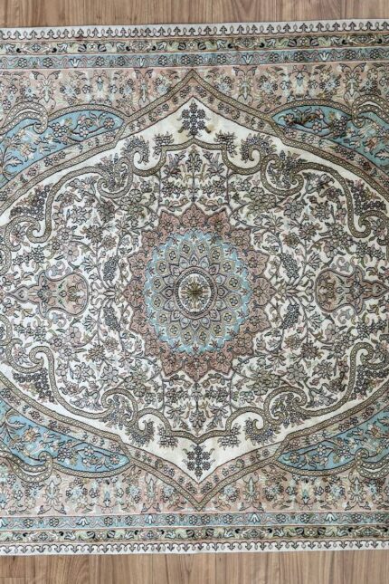 Kashmir Garden Handmade Rug Silk Blue & Beige 215X160
