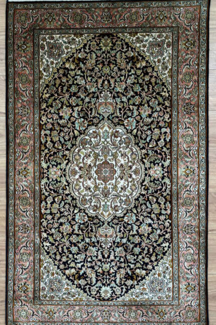 Kashmir Garden Handmade Rug Silk Gold & Coral & Black 160X94