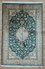 Kashmir Garden Handmade Rug Silk Green & Cream 183X120