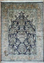 Kashmir Garden Handmade Rug Silk Green & Navy & Coral