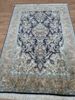 Kashmir Garden Handmade Rug Silk Green & Navy & Coral