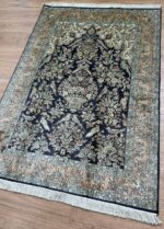 Kashmir Garden Handmade Rug Silk Green & Navy & Coral