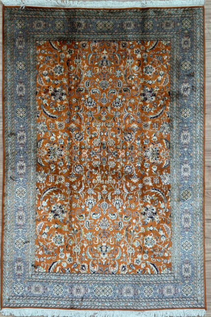 Kashmir Garden Handmade Rug Silk Orange & Blue 190X124