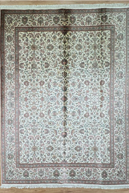 Kashmir Garden Handmade Rug Silk White & Brown Multi 302X212