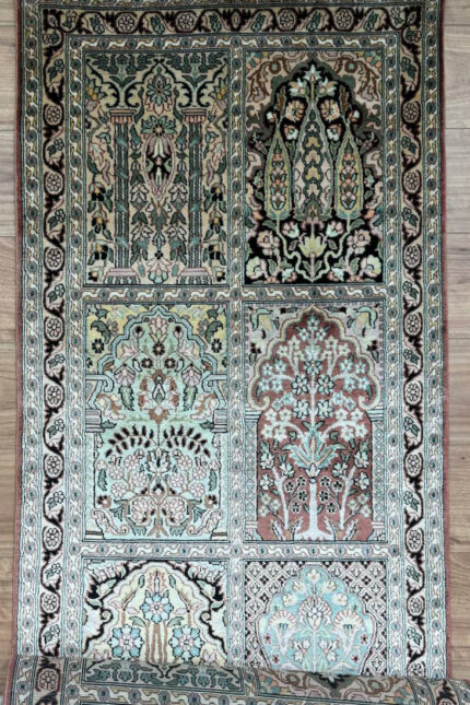 Kashmir Garden Runner Handmade Rug Silk Coral & Beige 302X81