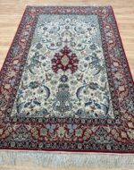 Persian Isfahan Garden Handmade Rug Silk & Super Fine Wool Red & White 233X132