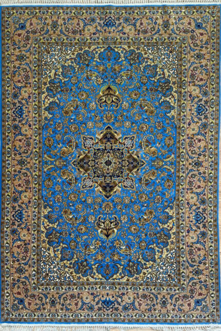 Persian Isfahan Garden Of Paradise Silk & Super Fine Wool Gold & Blue 238X157