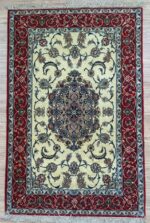 Persian Isfahan Handmade Rug Silk & Super Fine Wool Beige & Red 170X110