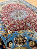 Persian Isfahan Handmade Rug Silk & Super Fine Wool Blue & Red 165X125