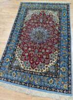 Persian Isfahan Handmade Rug Silk & Super Fine Wool Blue & Red 165X125