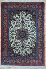 Persian Isfahan Handmade Rug Silk & Wool Blue & Red 120X116