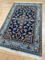 Persian Isfahan Signature Handmade Rug Silk & Super Fine Wool Blue Navy 173X110