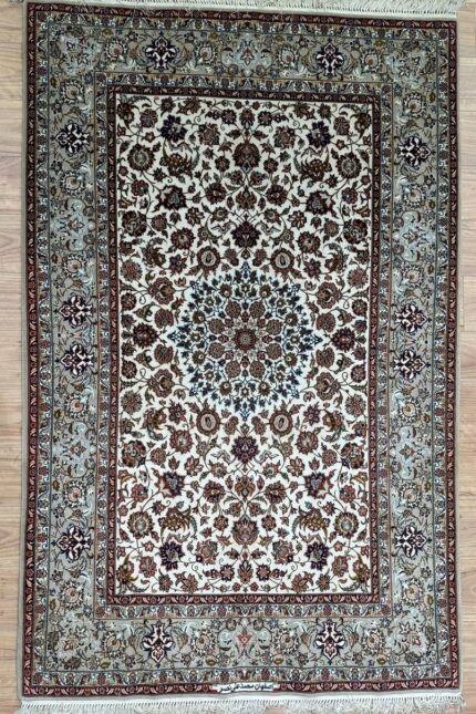 Persian Isfahan Signature Handmade Rug Super Fine Wool & Silk Multi Colour 240X170