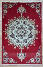 Persian Kerman Handmade Rug Super Fine Wool Red & Cream 118X75