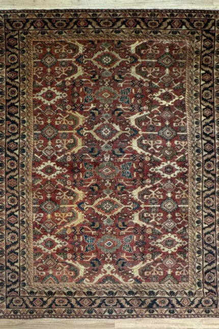 Persian Meshkabad Handmade Rug Wool Beige & red 315X225