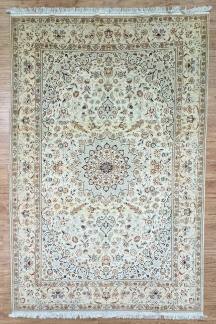 Persian Nain Garden Handmade Rug Silk Wool Beige & Brown 320X205