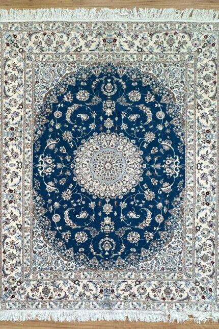 Persian Nain Garden Silk & Super Fine Wool Cream & Blue 260X200