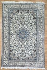 Persian Nain Handmade Rug Silk & Super Fine Wool Blue & White 335X207