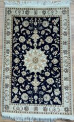 Persian Nain Handmade Rug Silk & Wool Beige & Black 120X74