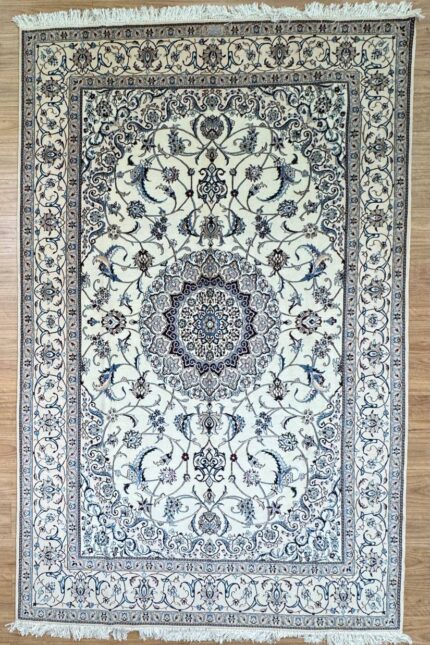 Persian Nain Handmade Rug Silk & Wool Blue & Cream 320X198