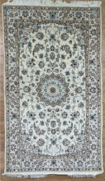 Persian Nain Handmade Rug Silk & Wool Cream & Blue 212X128