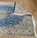 Persian Nain Handmade Rug Silk & Wool Cream & Blue 300X200