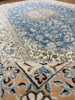 Persian Nain Handmade Rug Silk & Wool Cream & Blue 300X200