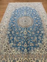 Persian Nain Handmade Rug Silk & Wool Cream & Blue 300X200