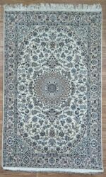 Persian Nain Handmade Rug Silk & Wool Cream & Blue & Brown 200X130