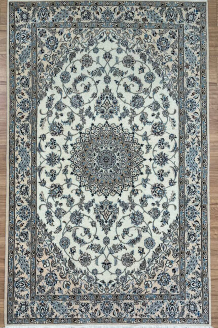 Persian Nain Handmade Rug Silk & Wool Cream & Brown 206X130