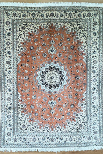 Persian Nain Handmade Rug Silk & Wool Cream & Coral 286X205