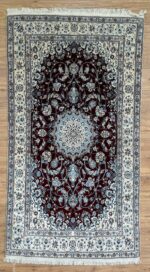 Persian Nain Handmade Rug Silk & Wool Cream & Red 220X120