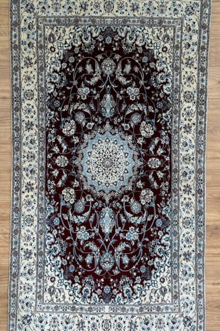 Persian Nain Handmade Rug Silk & Wool Cream & Red 220X120