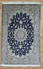 Persian Nain Handmade Rug Silk & Wool Navy & Gray 200X126