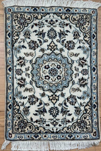 Persian Nain Handmade Rug Silk & Wool White & Blue 100X70