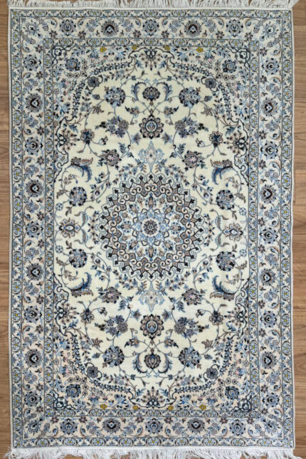 Persian Nain Handmade Rug Silk & Wool White & Blue 238X155