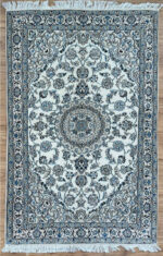 Persian Nain Silk & Wool Cream & Blue & Brown 170X115