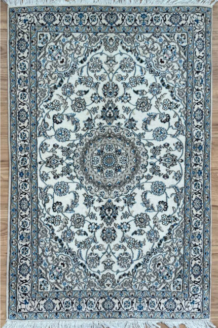 Persian Nain Silk & Wool Cream & Blue & Brown 170X115