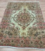 Persian Old Handmade Rug Wool Green & Red 170X125