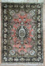 Persian Qom Garden Handmade Rug Silk Gold & Coral 160X111