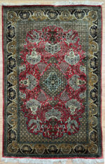 Persian Qom Garden Handmade Rug Silk Red & Gold 160X105