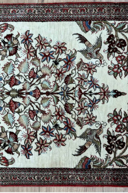 Persian Qom Handmade Rug Silk Cream & Red 75X60