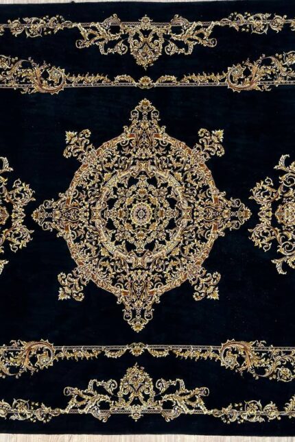 Persian Versace Machine Made Silk Gold & Black 225X150