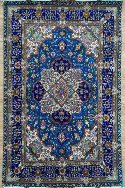 Tabriz Garden Signature Handmade Rug Silk & Super Fine Wool Blue & Green 150X100