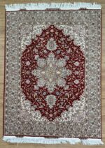 Tabriz Heriz Signature Handmade Rug Silk & Wool White & Red 210X150